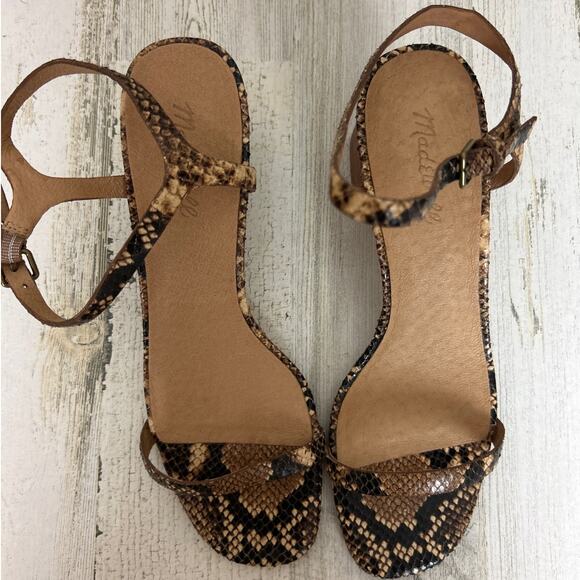 Madewell Women’s 9.5 Hollie Snake Embossed Leather Ankle Strap Sandals - Picture 3 of 8